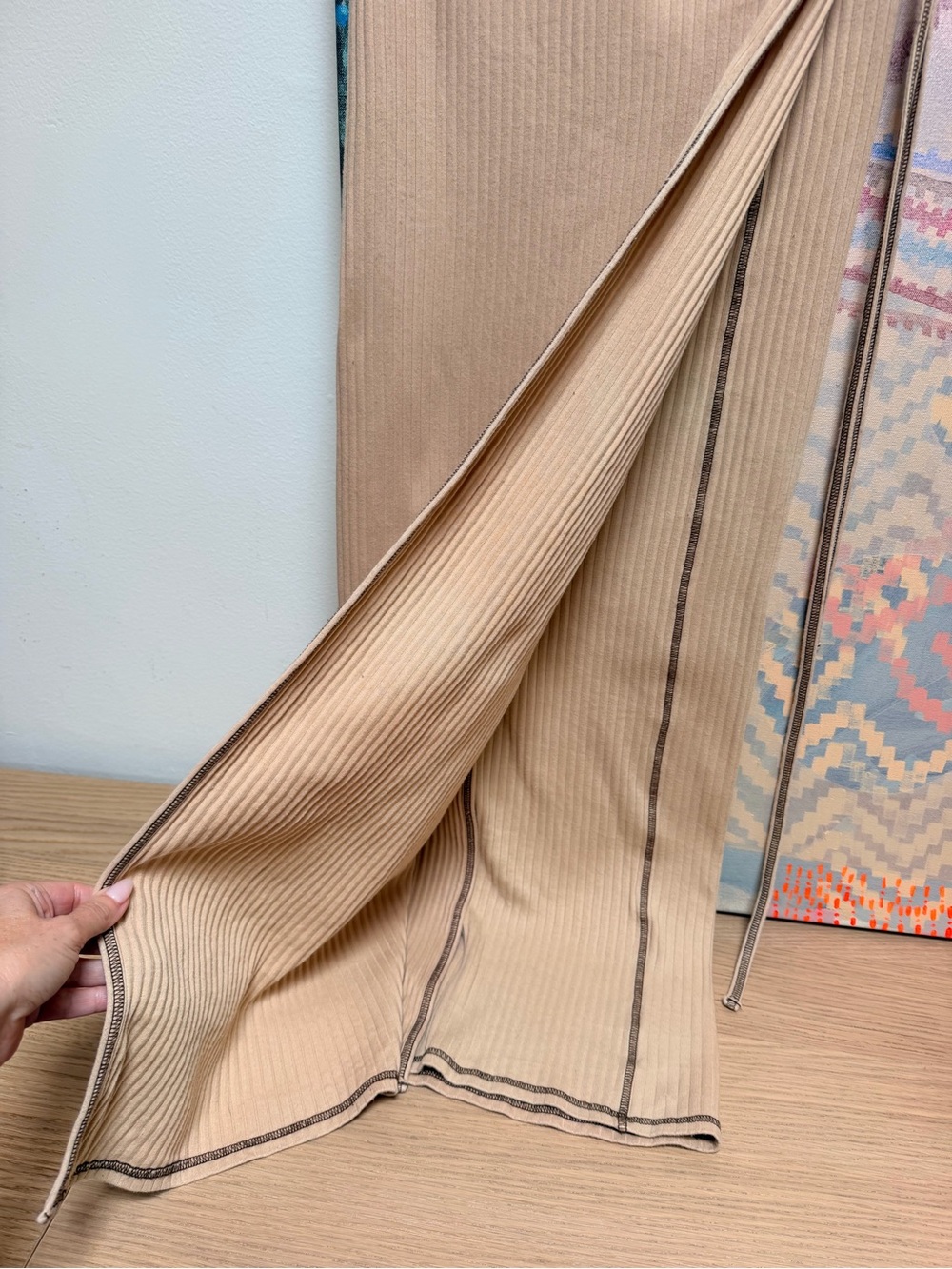 Baserange Rib Cotton Knit Wrap Maxi Skirt Beige Tan Sz Small - Picture 7 of 8